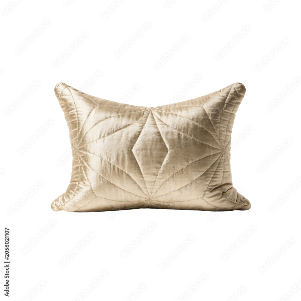 Fototapeta premium Rectangular gold velvet throw pillow with quilted geometric as transparent PNG