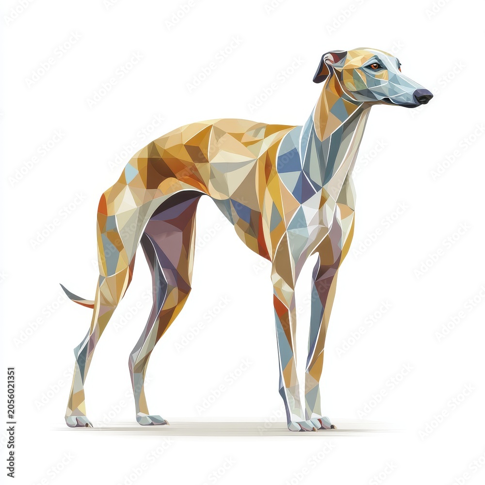 Obraz premium Polygonal Greyhound Dog Standing White Background Geometric Style