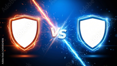 Neon Shields Versus Concept with Red and Blue Glowing Light