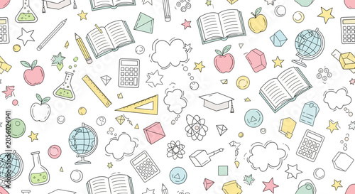 Colorful school supplies and books.