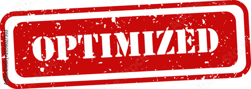 Red rubber stamp with text 'optimized' isolated on white background business approval seal