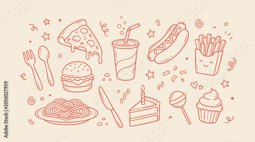 Food And Beverage Illustration With Sketch-Style Line Art