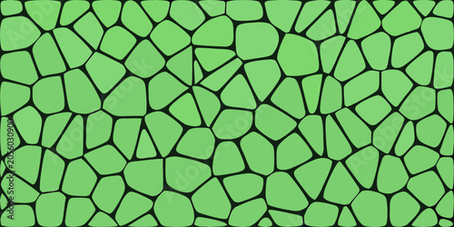 Foto Green organic mosaic pattern with black outlines seamless vector illustration