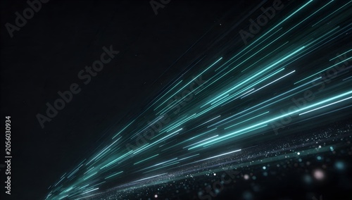 Abstract futuristic background with dynamic cyan light streaks representing high-speed data and technology.