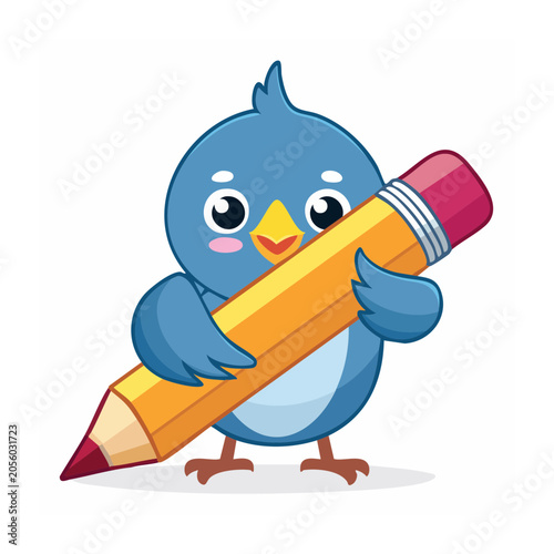 Cartoon blue bird sitting on gift box