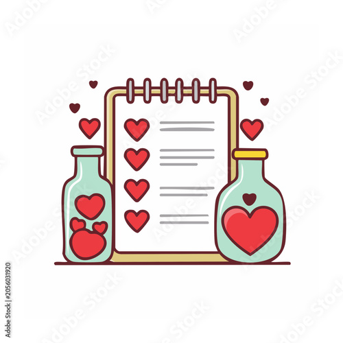 Flat design love bottle with heart shapes