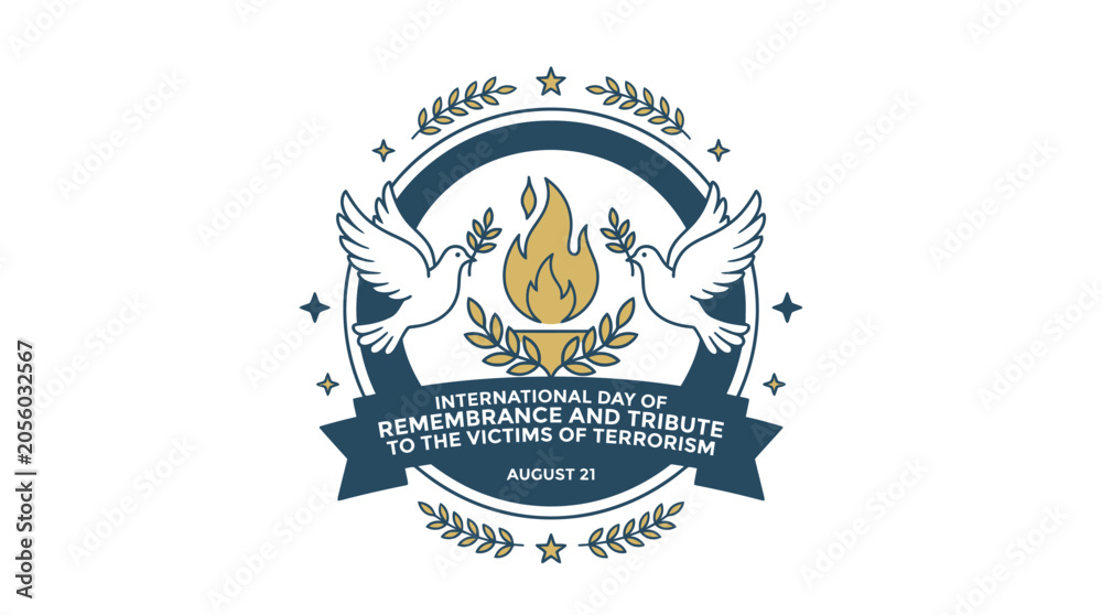 Fototapeta premium Remembrance Tribute Emblem with Doves Flame and Laurel