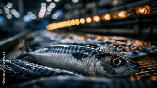 Fresh Fish on Grill Rack in a Fish Market or Sushi Restaurant Setting