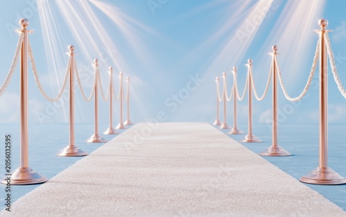 Elegant Awards Ceremony Scene with Red Carpet and Golden Stanchions