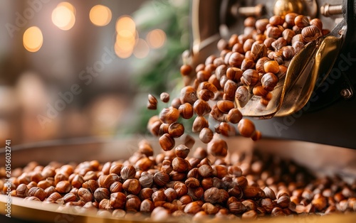 Hazelnuts Being Processed from Roasting Machine at Nut Factory
