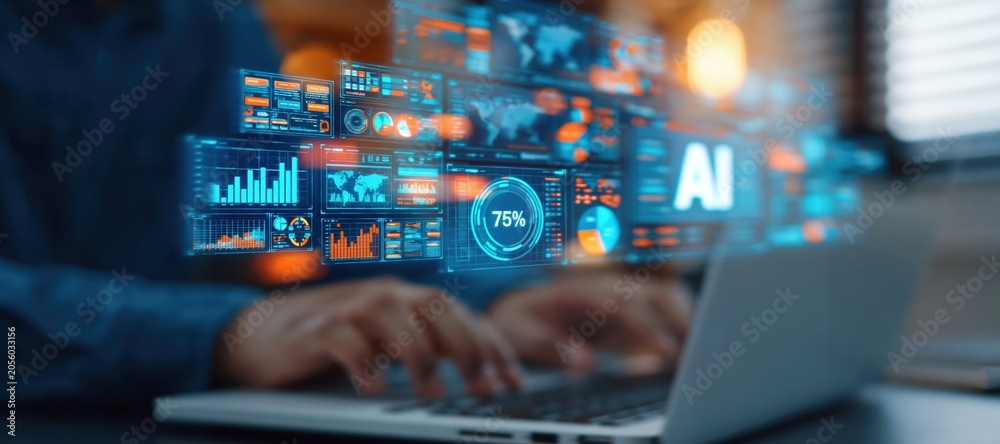 Fototapeta premium Technology and business professional using digital data analytics hologram future