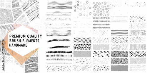 Foto Collection Of Handmade Brush Strokes And Textural Elements Vector Illustration