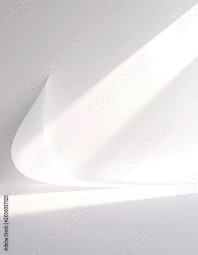 Minimalist white background with soft light and shadow play.