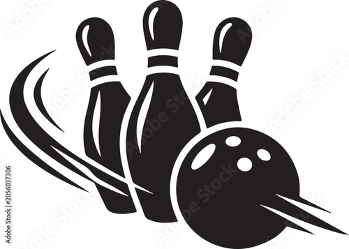 Foto Bowling pin and ball icon with three pins raised