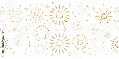 Quadro em tela Gold fireworks pattern on a white background celebratory vector design