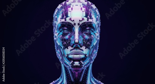 Futuristic Cybernetic Humanoid Face Digital Concept