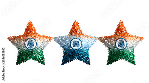 Glittering star decorations featuring the Indian flag colors isolated on transparent background