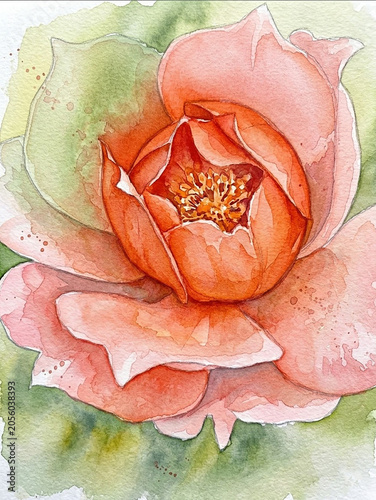  Watercolor beautiful rose close up

