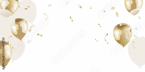 Obraz na plátně Gold and white balloons with confetti realistic vector illustration