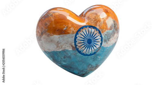 Heart shaped stone with Indian flag colors isolated on transparent background