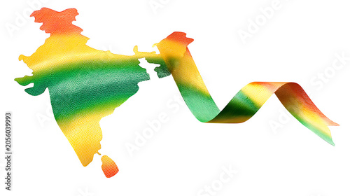 India map outline with flowing ribbon in saffr and green colors isolated on transparent background
