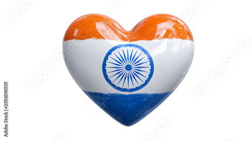 Heart shape with Indian flag colors and Ashoka Chakra isolated on transparent background