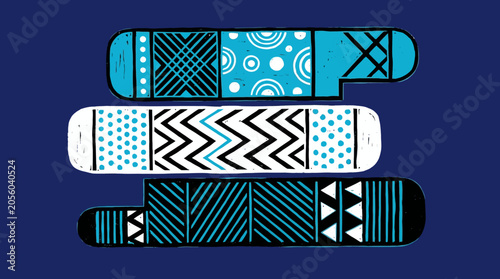 Vibrant abstract geometric patterns in cheerful blue and white create a dynamic modern design on a deep blue background, perfect for graphic art and digital backgrounds