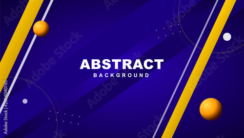 Fotografie Abstract Geometric Background with Blue Diagonal Stripes and Yellow Spheres for