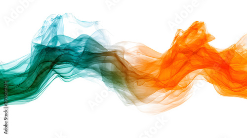 Green and orange smoke wave isolated on transparent background