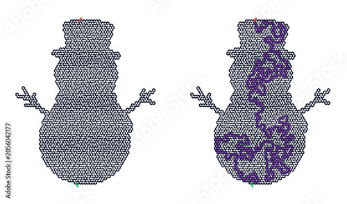 Snowman maze illustration with intricate pattern for isolation concept  