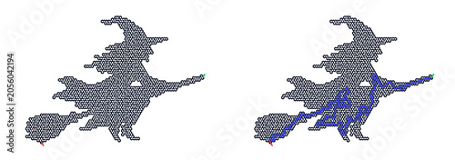 Witch flying on broomstick in maze game isolation, on a transparent background, without a background  