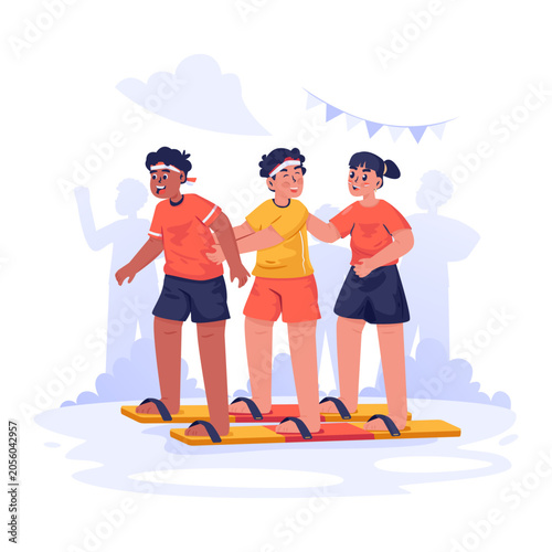 Traditional Wooden Clog Race During Independence Day Celebration Vector Illustration