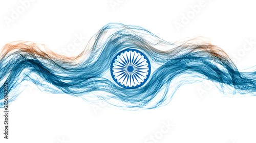 Blue and orange flowing abstract lines with Ashoka Chakra isolated on transparent background
