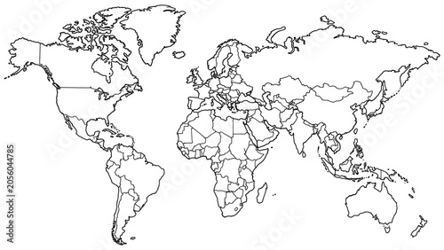 Bild auf Leinwand Detailed political world map showing all international country borders with thin