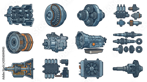 Tableau sur toile Collection of Automotive Mechanical Transmission Components and Parts