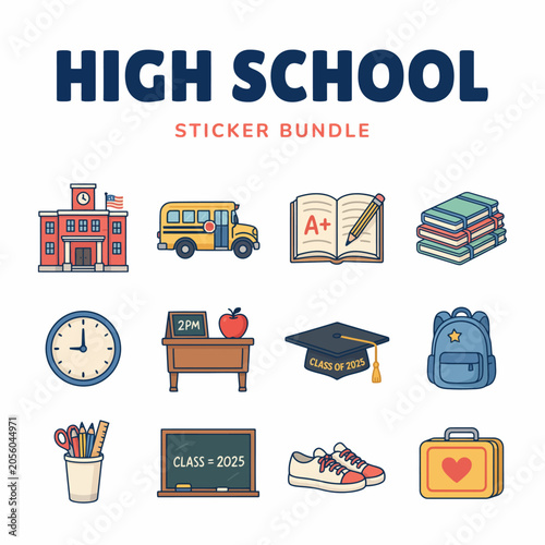 Cuadro en lienzo High School Student Backpack Icon Set.