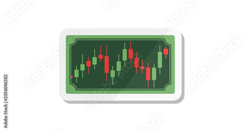 Financial candlestick trading chart on green background