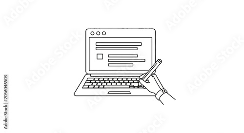 Hand writing on laptop screen with digital pen