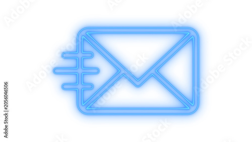 Obraz na plátně Colorful neon glowing mail envelope icon with motion speed lines for fast delivery and digital communication concepts isolated on transparent background for creative design