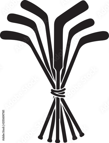Black tied bundle, kitchen utensil icons, cooking tools, vector graphics