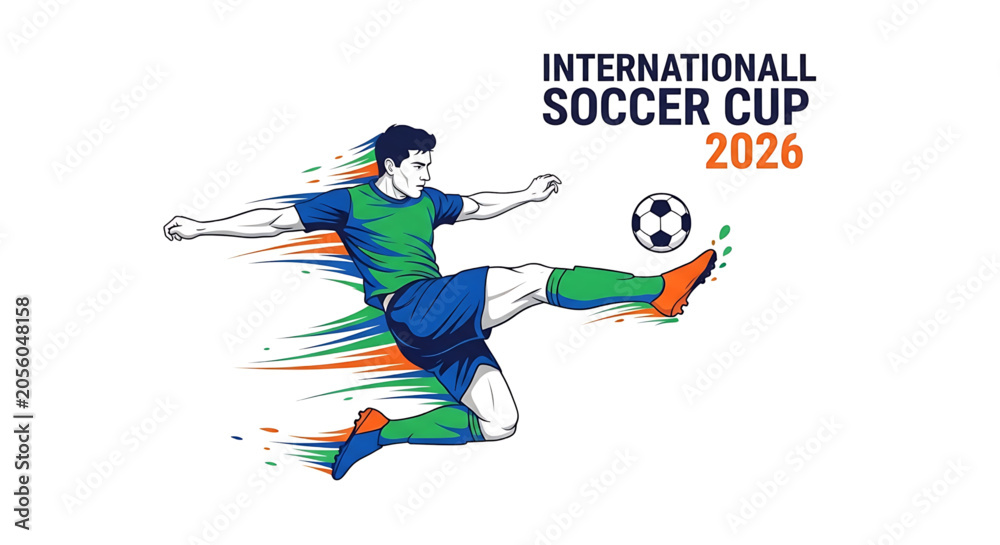 Fototapeta premium Soccer player kicking ball in dynamic motion