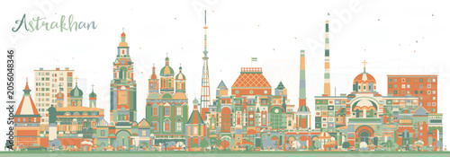 Cuadro en lienzo Astrakhan Russia city skyline with color buildings