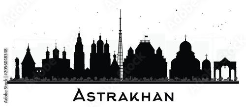 Quadro su tela Astrakhan Russia city skyline silhouette with black buildings isolated on white