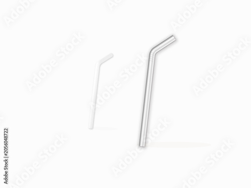 Disposable plastic straw vs reusable metal straw, sustainable alternative concept Reusable metal straw versus disposable plastic one