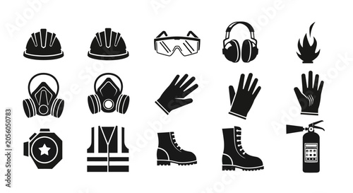 Industrial Personal Protective Equipment Icons Set.