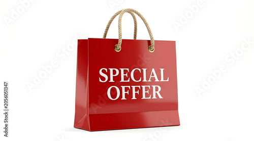 Red shopping bag with the text Special Offer isolated on a white background