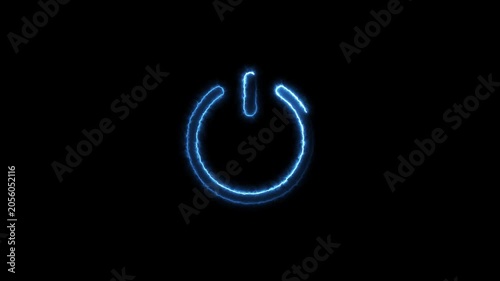 A neon power button symbol royal blue color animation against black background in simple graphic style. Neon line bright power button icon 4k video.