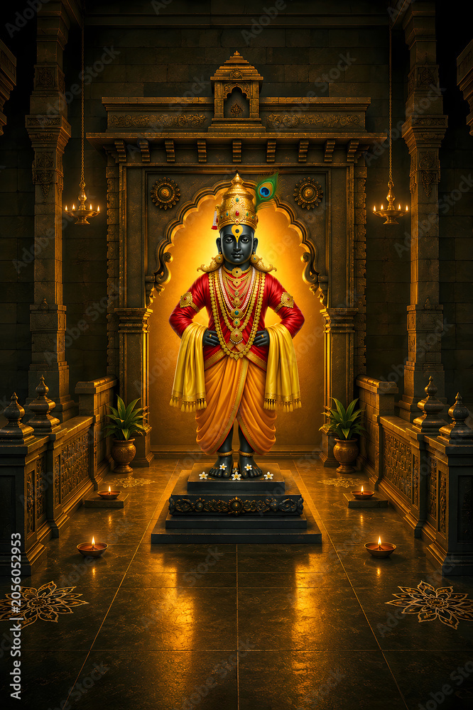 Fototapeta premium 3d AI Generated of Ashadi Ekadashi festival of Lord Vitthal, Panduranga from Pandharpur, Maharashtra, India. Happy Ashadi Ekadashi 