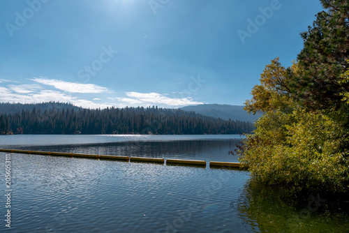 Hume Lake Swimming Area with Yellow Safety Buoy Line Sierra Nevada California