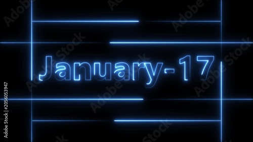 Abstract Neon January 17 calendar date Animation 4k video. Neon bright 17 January date text blue color animation. Suitable for event promotion, important.